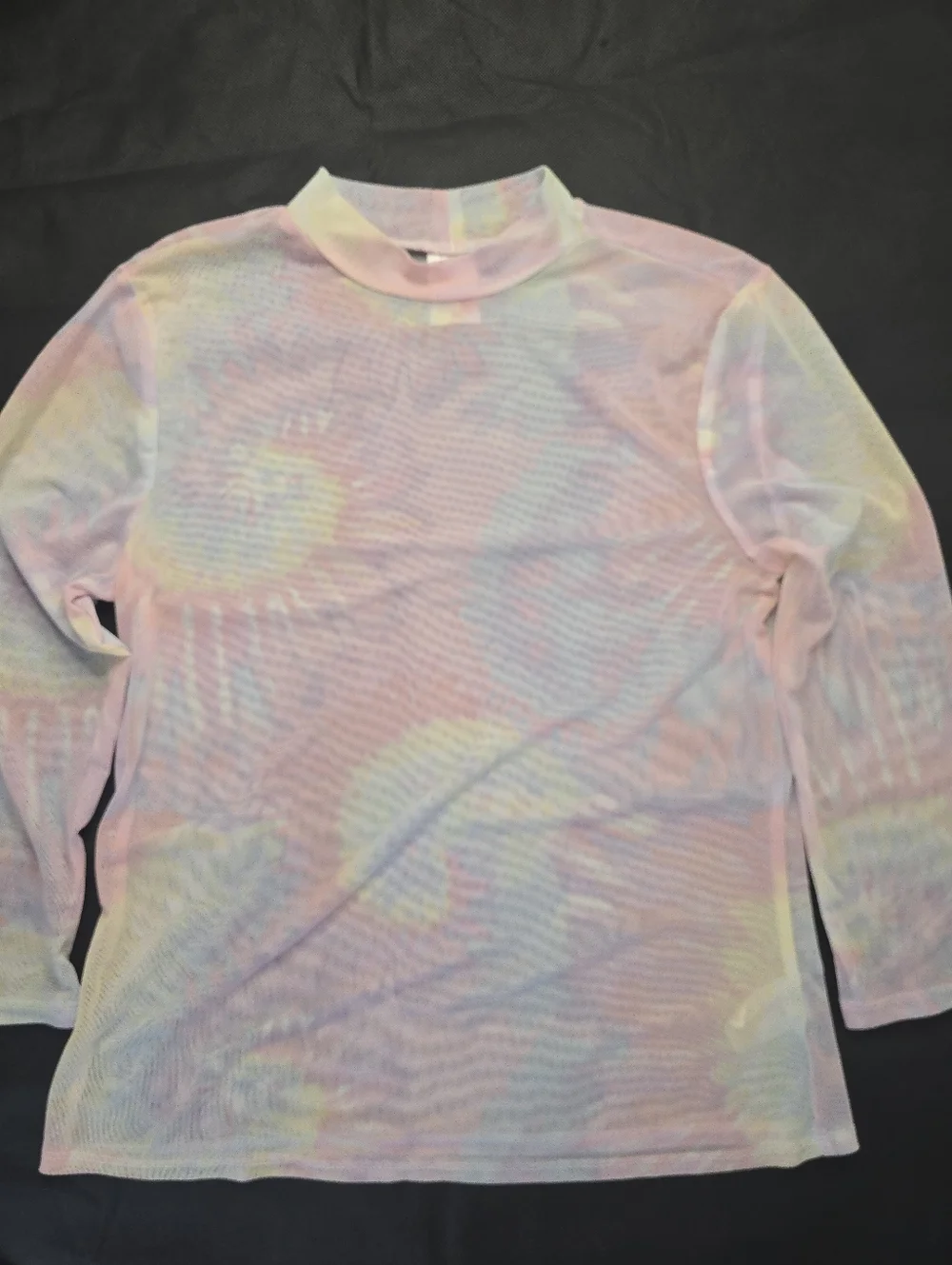 No Boundaries Sheer Top Pastel Pink Tie Dye Mesh 3/4 Sleeve Mock Neck Y2K L - Picture 4 of 12